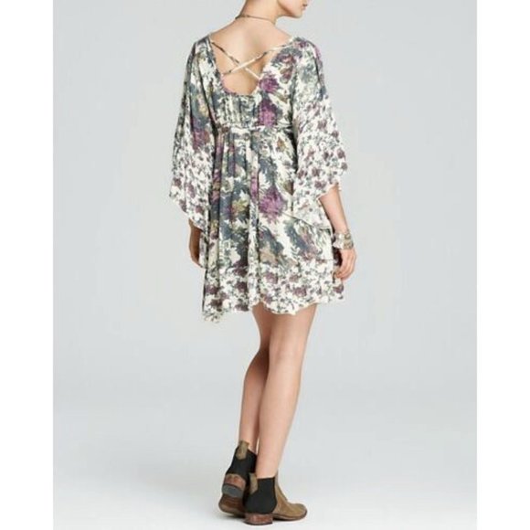 Free People Heart of Gold Mini Dress w/Vintage Floral Print & Butterfly Sleeves - Picture 8 of 12